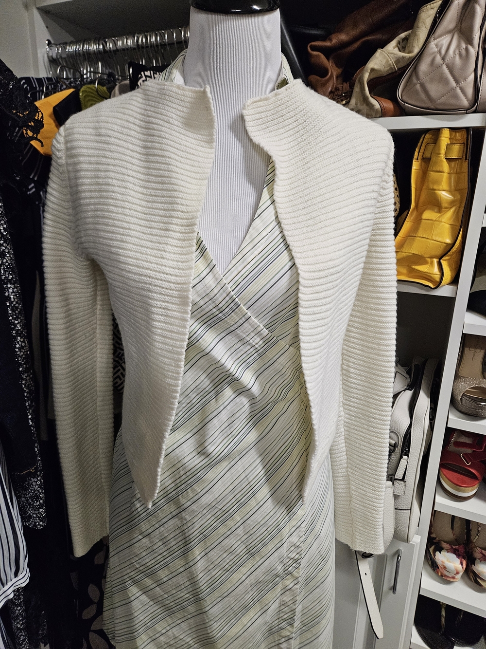 Express Cream Ribbed Open-Front Cardigan